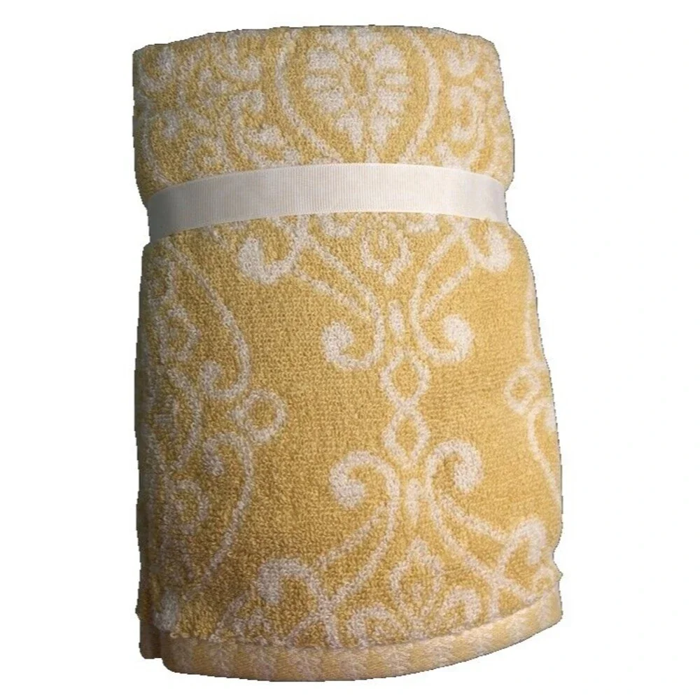Deborah Connolly Fingertip Towels Bathroom Yellow White Fleur de Lis Set of 2